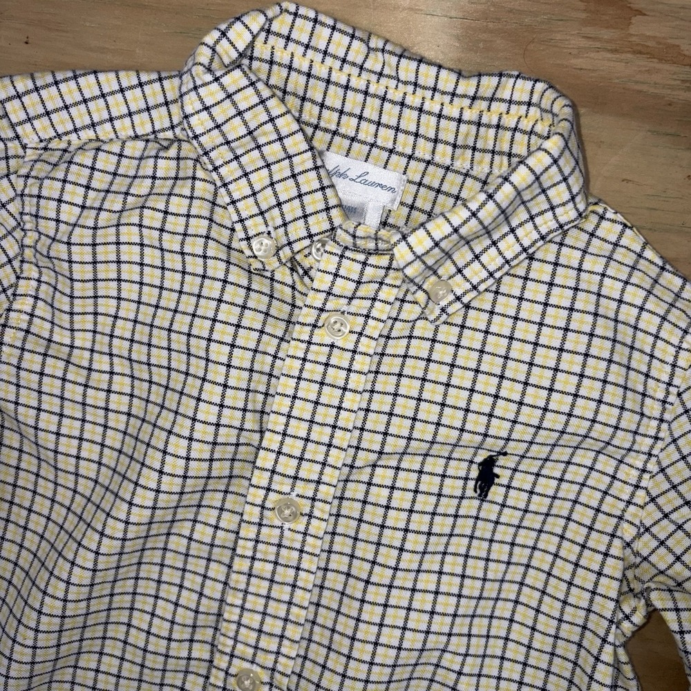 Ralph Lauren Polo Infant Plaid Check Button Down Long Sleeve 24M Yellow Blue
